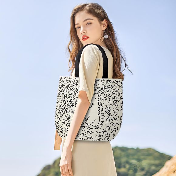 Canvas Tote Bags, Cute Canvas Tote Bag With Dog Cat Print, Adorable :| - Picture 5 of 6